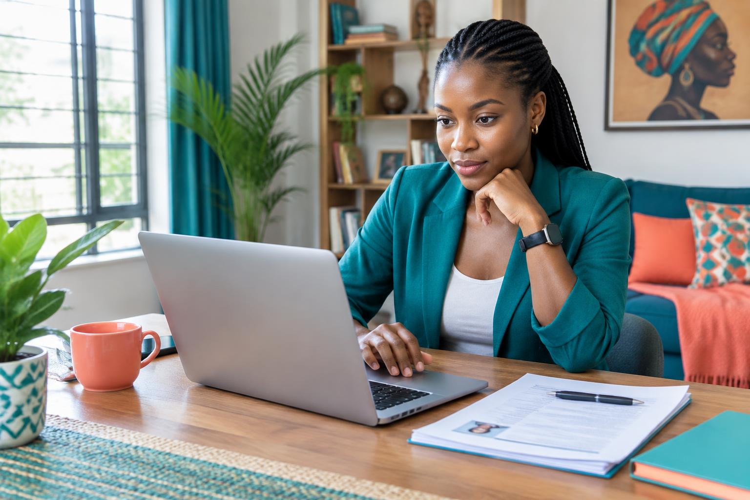 Applicant preparing her job application at home